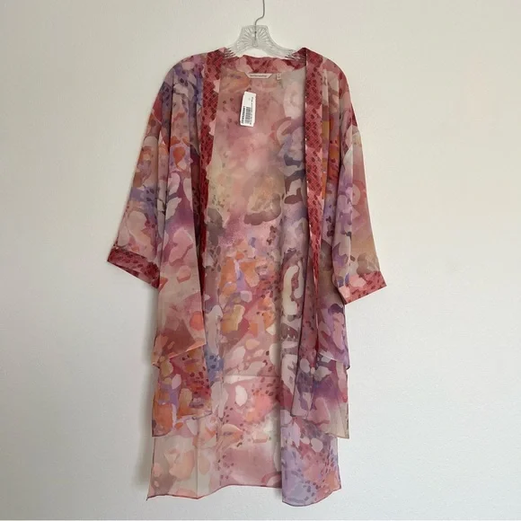 NWT Soft Surroundings Cool Cat Watercolor Kimono Size Small - Picture 2 of 12